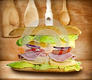 Sandwich on old vintage wooden boards