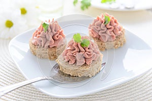 Sandwich with pate on festive table