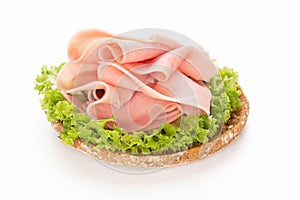 Sandwich with pork ham on white background