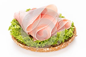 Sandwich with pork ham on white background