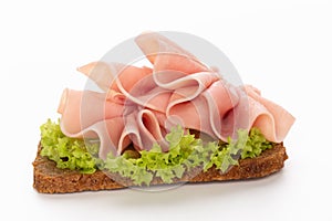 Sandwich with pork ham on white background