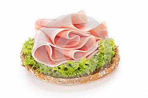 Sandwich with pork ham on white background