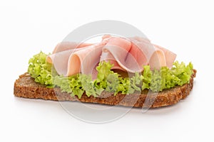 Sandwich with pork ham on white background