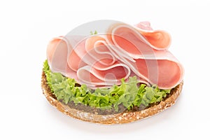 Sandwich with pork ham on white background