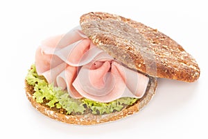 Sandwich with pork ham on white background