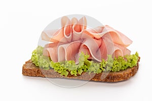 Sandwich with pork ham on white background