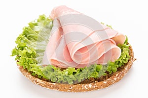 Sandwich with pork ham on white background