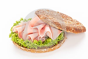 Sandwich with pork ham on white background