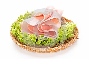 Sandwich with pork ham on white background