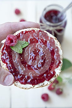 Sandwich with raspberry jam
