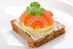 Sandwich with red caviar