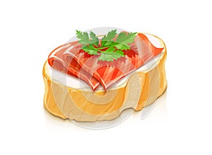 Sandwich with red fish. Salmon bread and butter parsley. Vector illustration.