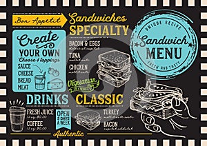 Sandwich menu restaurant, food template.