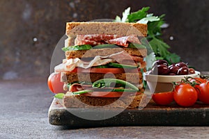 Sandwich of rye bread with ham