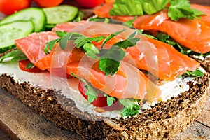 Sandwich with salmon for healthy breakfast