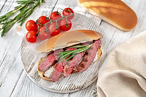 Sandwich with sliced beef steak