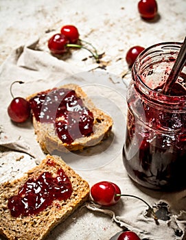 The sandwich with sour cherry jam.