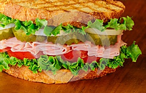 sandwich with whole grain bread wood platter