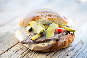 Sandwich on wooden table