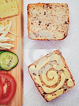 Sandwich. Work in progress. Cooking