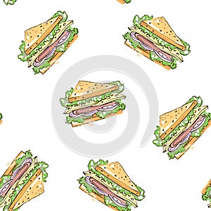 Sandwich wrap seamless pattern on white background