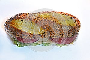 Sandwich wrapped in cellophane