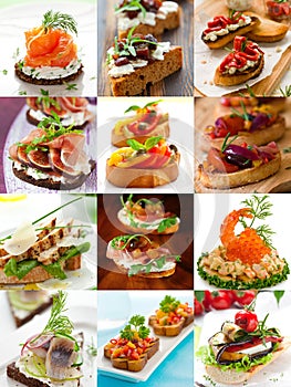 Sandwiches and canape collage