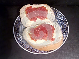 Sandwiches with coho salmon caviar. Red caviar