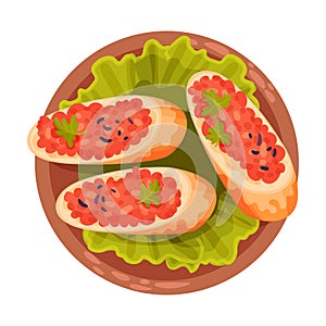 Sandwiches with Forcemeat and Herbs as Spanish Cuisine Snack Served on Plate Vector Illustration