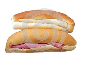 Sandwiches of Lunch meats, cold cuts, luncheon cooked sliced cold delicatessens deli beef and chicken meats in a bun bread, beef photo