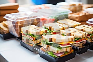 sandwiches in lunchboxes lined up for family outing