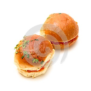 Sandwiches with red caviar isolated on white