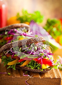 Sandwiches with rye bread and vegetables