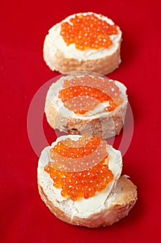 Sandwiches with salmon caviar