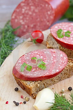 Sandwiches with smoked sausage