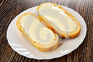 Sandwiches with sweet condensed milk in plate on wooden table