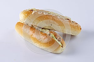 sandwiches - Two fresh submarine sandwiches with ham, cheese,