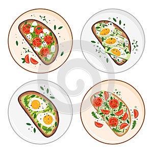 Sandwiches vector set top view on the plate