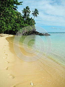 Sandy beach along Lavena Coastal Walk on Taveuni Island, Fiji.