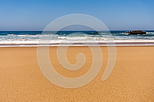 Sandy beach of Atlantic ocean coastline in Portugal