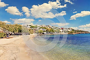 The sandy beach Azolimnos in Syros, Greece photo