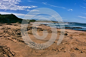 Sandy beach and blue sea with nobody