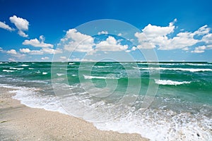 Sandy beach and blue sky