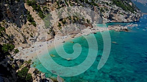 Sandy beach and blue sky called Cala Mariolu beach, Baunei, Sardinia, Italy