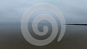 Sandy beach during calm sea. Calm sea cloudy weather Smooth waveless sea surface