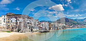 Sandy beach in Cefalu in Sicily