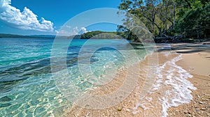 Sandy Beach With Clear Blue Water and Palm Trees