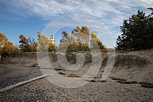 Michigan Autumn Lighthouse Beach Background