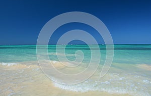 Sandy beach with crystal clear turquise blue water at Cayo Jutias