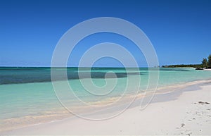 Sandy beach with crystal clear turquise blue water at Cayo Jutias